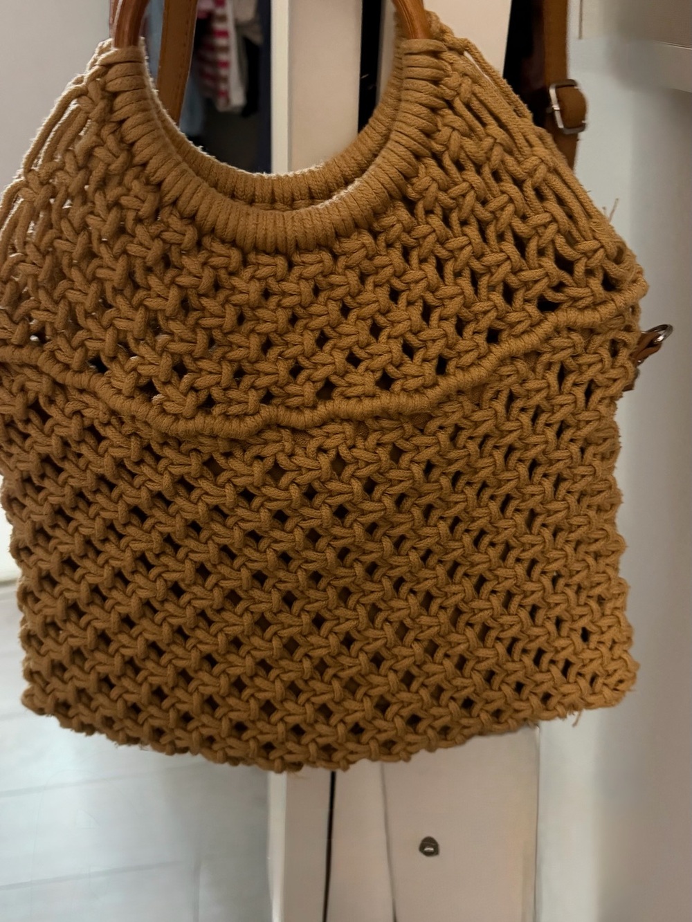 Handwoven Crochet Shoulder Bag in Camel Brown